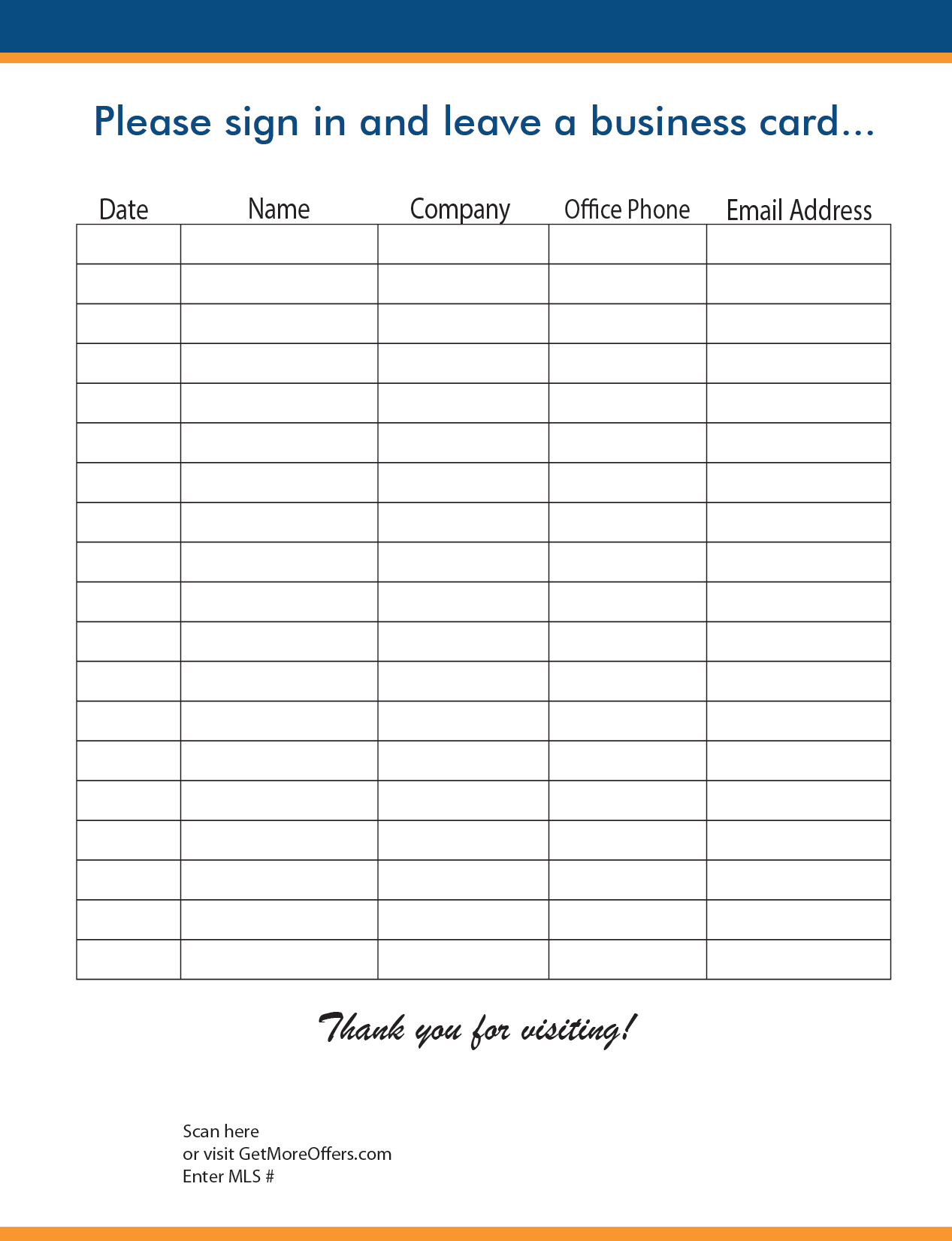 Realtor Open House Sign in Sheet Template